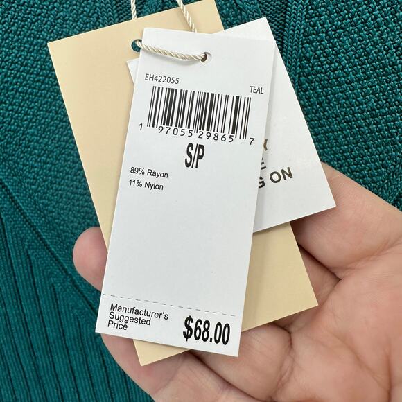 Elie Tahari Pullover Sweater WMNS S Dark Team Textured Ribbed Knit Short Sleeve - Picture 10 of 13